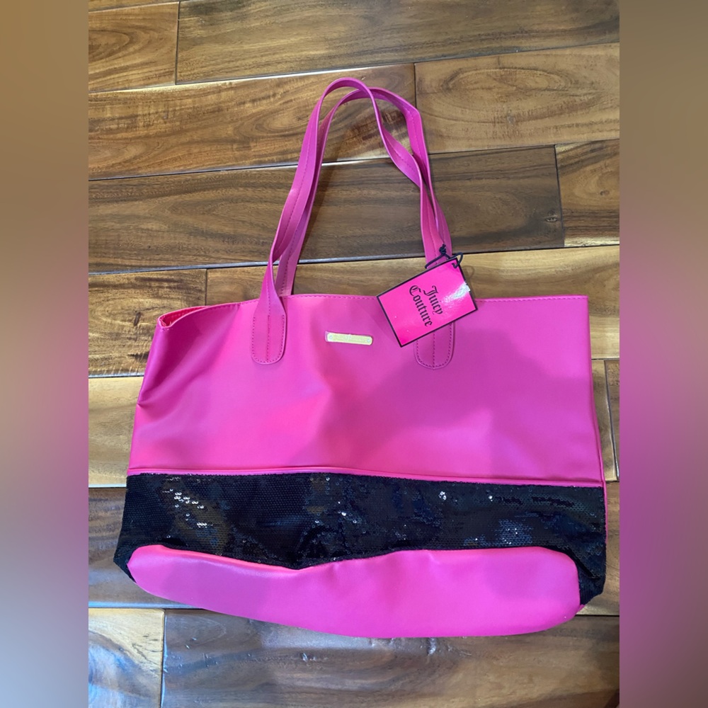 Juicy Couture Vibrant Pink Tote with Black Sequin Detail